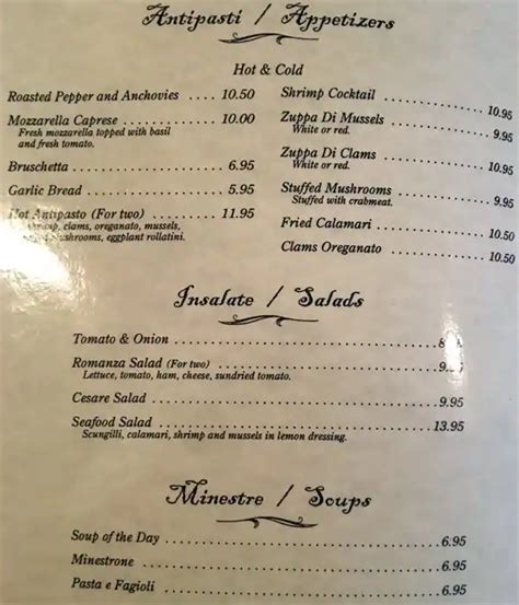 romanza italian restaurant|romanza restaurant menu.